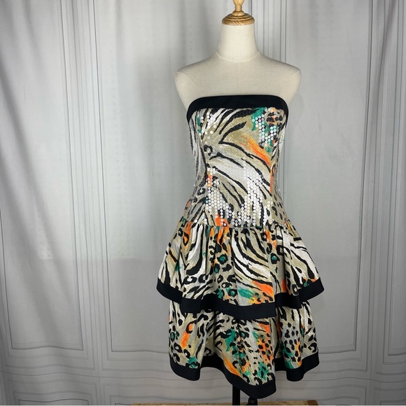 Vintage‎ 80's/90's Animal Print Strapless Dress - Size 10 - Picture 1 of 15